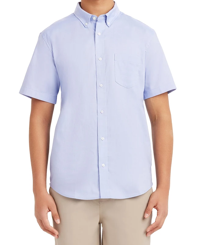 Nautica Men's Uniform Short Sleeve Performance Oxford Button-Down Shirt, Ox Blue, S