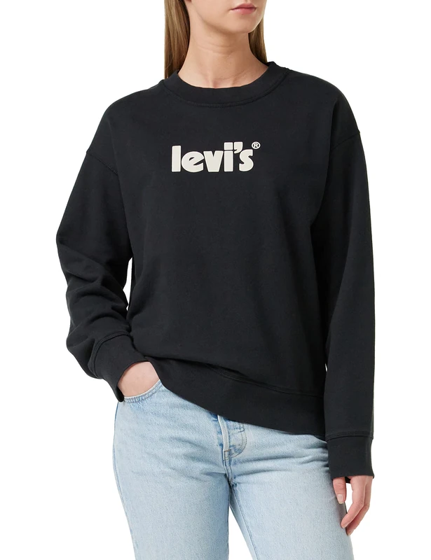 Levi's Women's Graphic Standard Crewneck Sweatshirt, Poster Logo Caviar, XXS