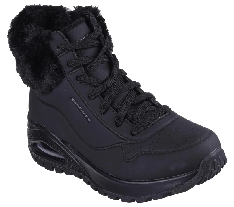 Skechers Women's Uno Rugged Fall Air Trainers, Black Durabuck/Faux Fur, 3.5 UK