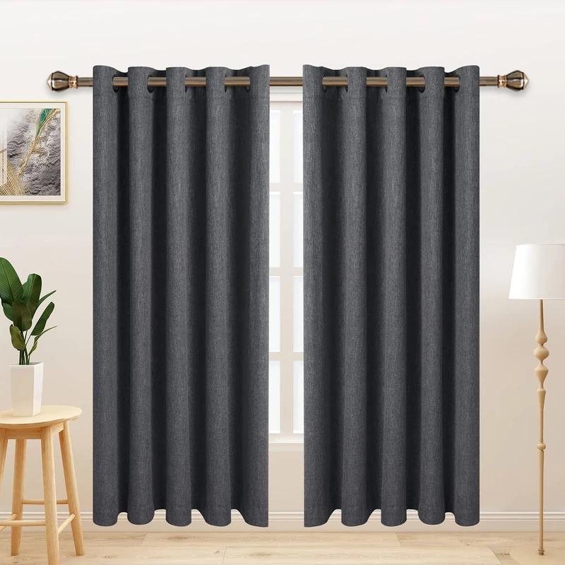 LORDTEX Linen Look Blackout Curtains - 70x72 Grommet Panels