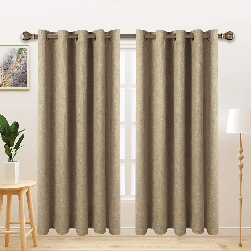 LORDTEX Linen Look Blackout Curtains - 70x95 Thermal Insulated