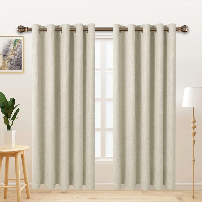 LORDTEX Linen Look Textured Blackout Curtains with Thermal Insulated Liner