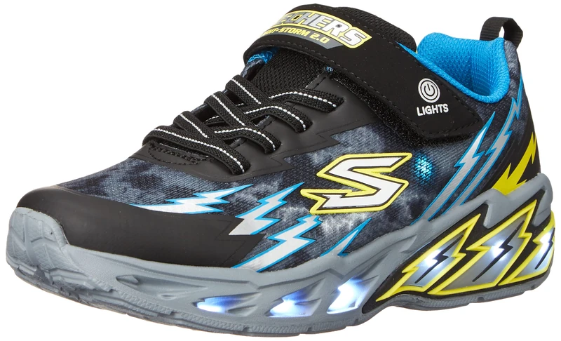 Skechers Boy's Light Storm 2.0 Sneakers, Black Textile Synthetic Blue Yellow Trim, 10.5 UK Child
