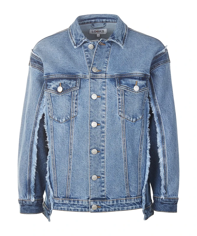 LOOKS BY WOLFGANG JOOP Women's Patchwork Jacke Casual Two-Tone Jeans Jacket, Blue, M