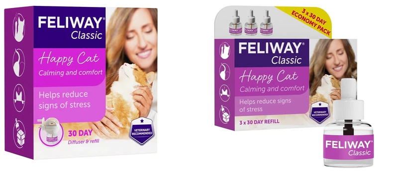Feliway Classic 30 Day Starter Kit Diffuser and Refill, 48ml with 30 Day Refill, 3 x 48 ml