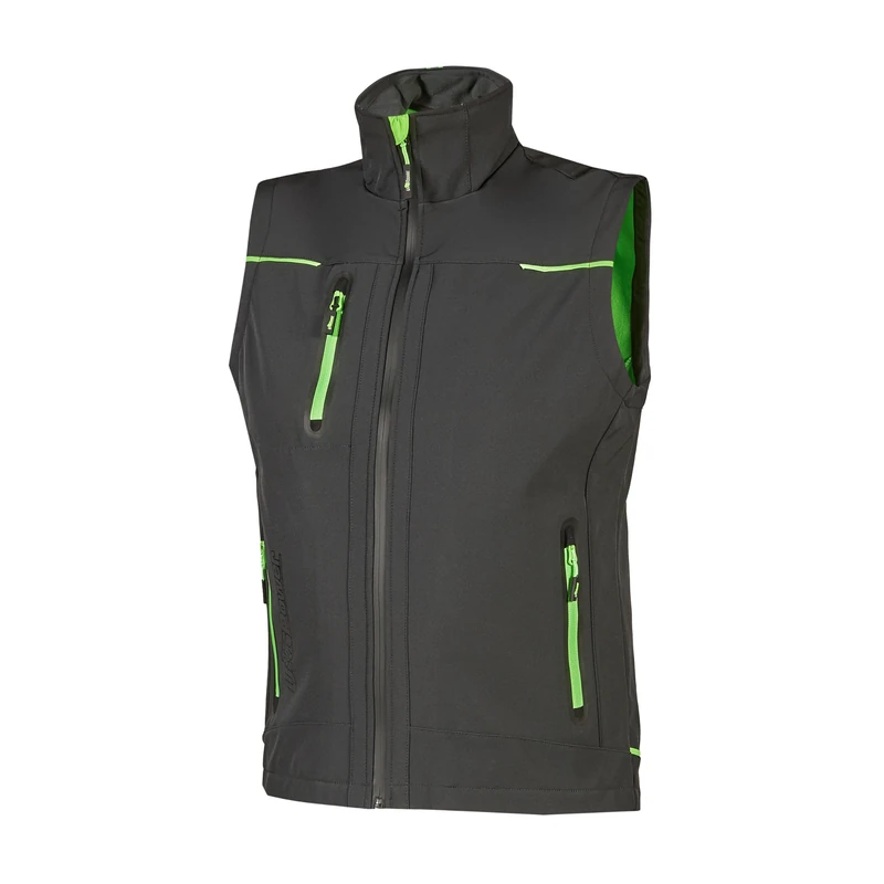 U-Power UNIVERSE, Sleeveless Jacket, Softshell Vest, with Microfleece Lining, Water-resistant, Windproof, Breathable Fabric, Full Zip, Multi-Pockets (ASPHALT GREY GREEN M)