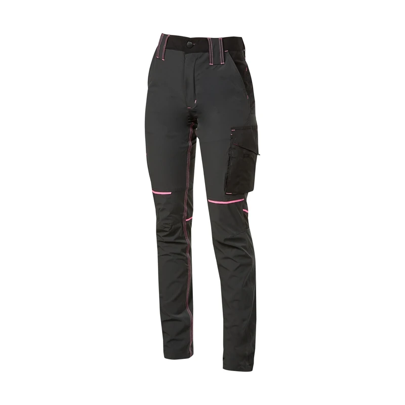 Power World Modern Slim Fit Trousers with Multiple Front and Side Pockets, Comfortable and Stretchy Trousers, with Button Front, Breathable Material (Grey Fucsia_S) - Image 1