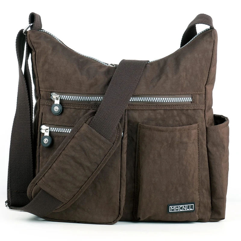 MHCNLL Crossbody Bag with Anti Theft RFID Pocket - Women Lightweight Water-Resistant Purse, Brown, Medium