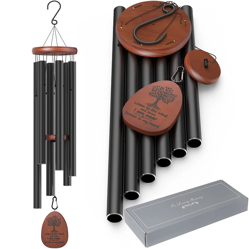 Sympathy Wind Chimes Outdoor Deep Tone,41 inch Large Memorial Wind Chimes for Loss of Loved One,Ideal Memorial Gift/Bereavement Gift/Sympathy Gift for Condolence and Funeral (Black)