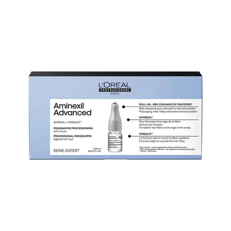 L’Oréal Professionnel Advanced Dual-Action Scalp and Anti-Thinning Hair Treatment, For Denser Looking Hair with More Body, Serie Expert Aminexil, 10X6 ml