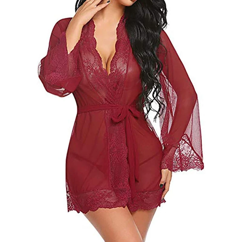QQQQC Women's Baby Dolls Women Lace Transparente Nightwear Sexy Lingerie Underwear Sling Lace Racy Temptation Erotic Lingerie Sexy-Wine_S
