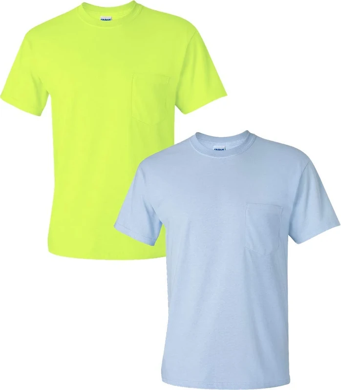 Gildan Men's Ultra Cotton Adult T-Shirt with Pocket, 2-Pack 2XL-Safetygreen/Lightblue, Safetygreen/Lightblue, XXL