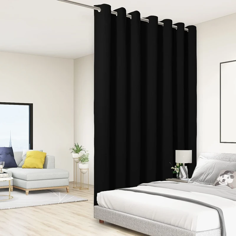 Bonzer Extra Wide Room Divider Curtain Total Privacy Wall Noise Reducing Blackout Curtains for Patio Sliding Glass Door, 96L x 150W Inch (8L x 12.5W ft), 1 Panel, Black