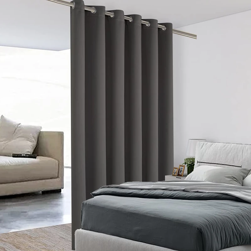 Bonzer Room Divider Curtain Total Privacy Wall Grommet Thermal Insulated Wide Blackout Curtains for Bedroom Living Room, 96L x 70W Inch (8L x 5.8W ft), 1 Panel, Dark Grey