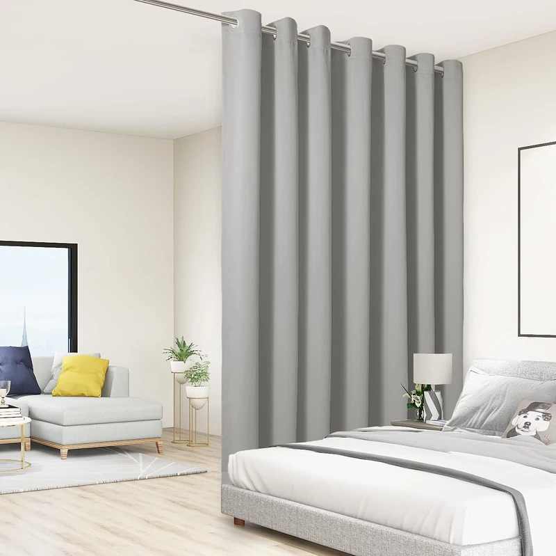 BONZER Room Divider Curtain Total Privacy Wall Extra Wide Grommet Room Darkening Curtains for Patio Sliding Glass Door, 108L x 150W Inch (9L x 12.5W ft), 1 Panel, Silver