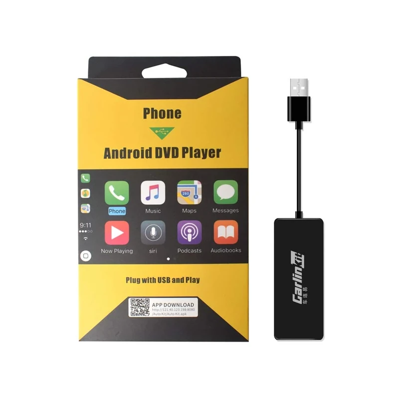 Carlinkit Wired CarPlay/ Android Auto Adapter for Radio Car, Need to install Autokit APK in the Car Radio, Support MirrorScreen/Online Upgrade, Black