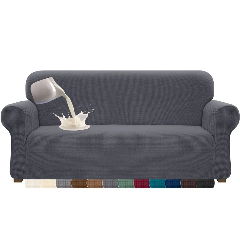 Cherrypark Super Soft Waterproof Sofa Cover High Stretch Spandex Jacquard Fabric Couch Cover for 4 Seater Couch Anti Slipping Furniture Protector with Elastic Band and Foam (X-Large,Gray)