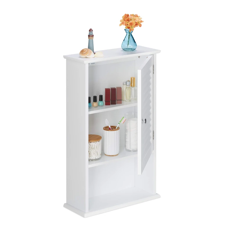 Relaxdays Bathroom Cabinet, Free Standing, Wooden, Storage, 3 Shelves, Decor, Cupboard, HxWxD: 70 x 42 x16.5cm, White