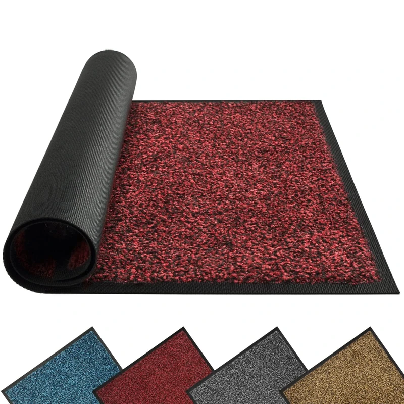 Mibao Door Mats Indoor and Outdoor, Doormat 58 x 120 Cm Red Black, Washable Door Matts Indoor, Heavy Duty Non-slip Entrance Mat, Shoes Scraper, Super Absorbent Front Door Mat Carpet