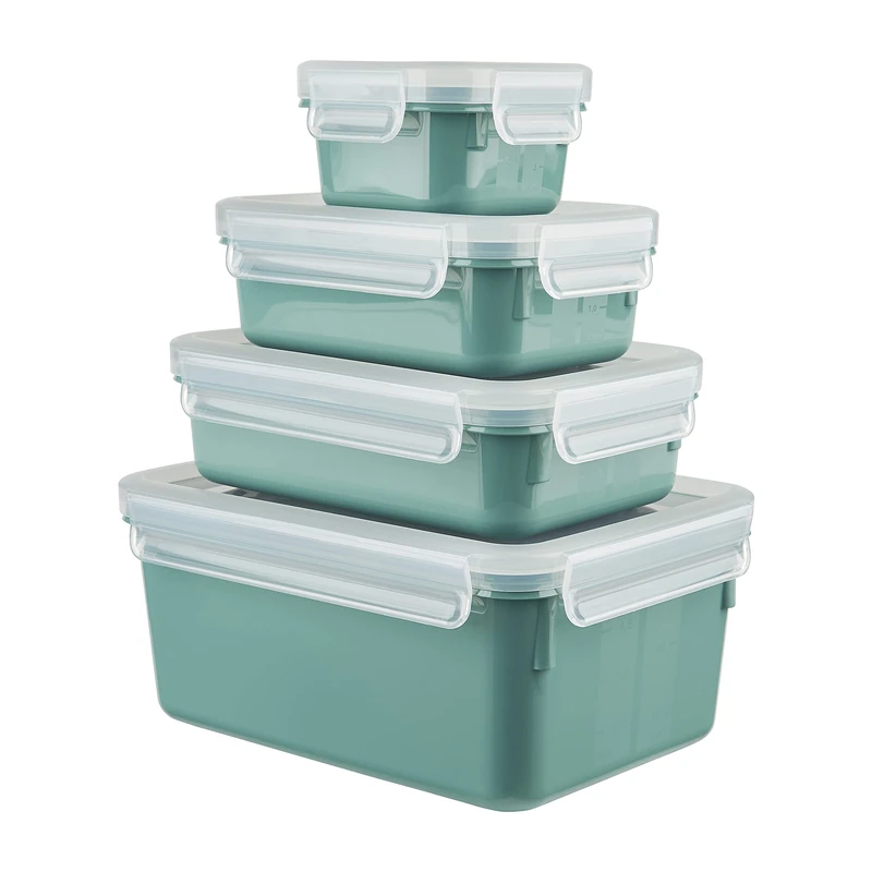 Emsa N10310 Clip & Close Color Edition 4 Piece Food Storage Container Set | 0.2/0.55/0.8/2.2 L | Leak Proof | Hygienic | BPA Free | Dishwasher, Microwave and Freezer Safe | Powder Green