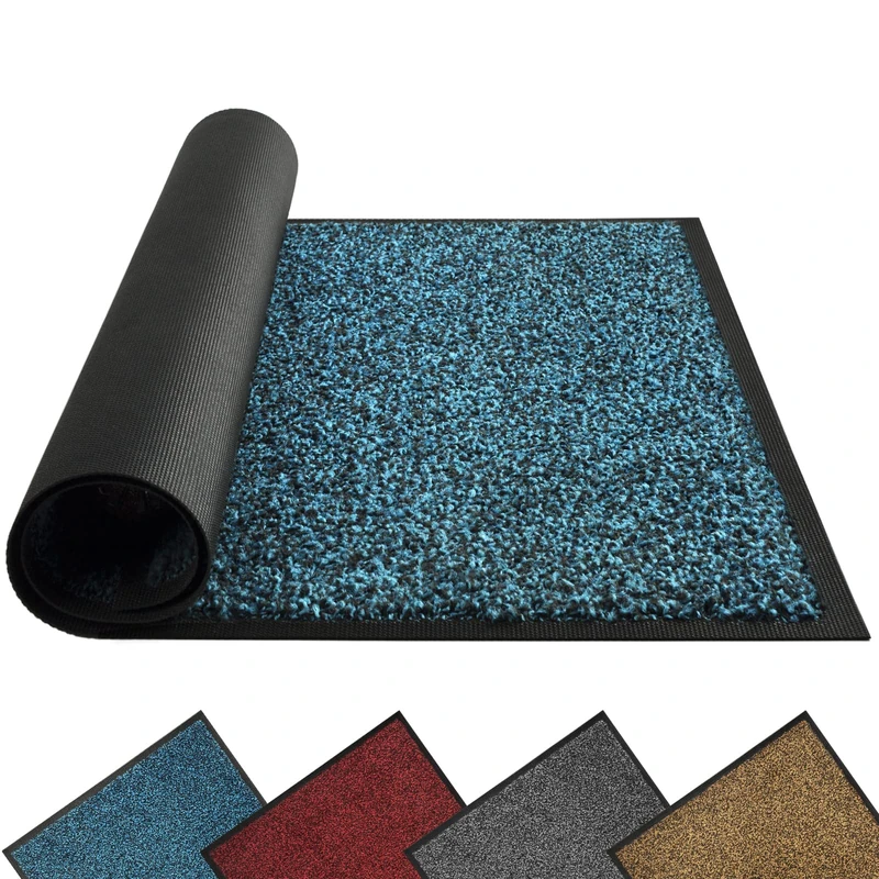 Mibao Door Mats Indoor and Outdoor, Doormat 58 x 120 Cm Blue Black, Washable Door Matts Indoor, Heavy Duty Non-slip Entrance Mat, Shoes Scraper, Super Absorbent Front Door Mat Carpet