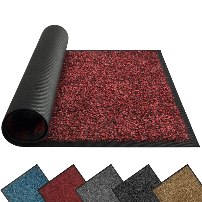 Mibao Door Mats Indoor and Outdoor, Doormat 58 x 180 Cm Red Black, Washable Door Matts Indoor, Heavy Duty Non-slip Entrance Mat, Shoes Scraper, Super Absorbent Front Door Mat Carpet