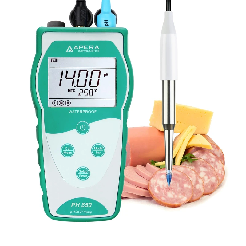 Apera Instruments PH850-SS Portable pH Meter Kit for Food and Semi-solid Samples, Equipped with LabSen 753 Spear Probe