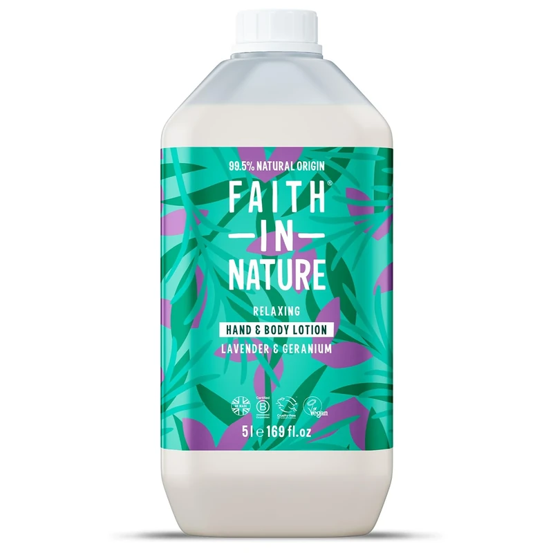 Faith In Nature Natural Lavender & Geranium Hand & Body Lotion, Relaxing, Vegan & Cruelty Free, No SLS or Parabens, 5L Refill Pack