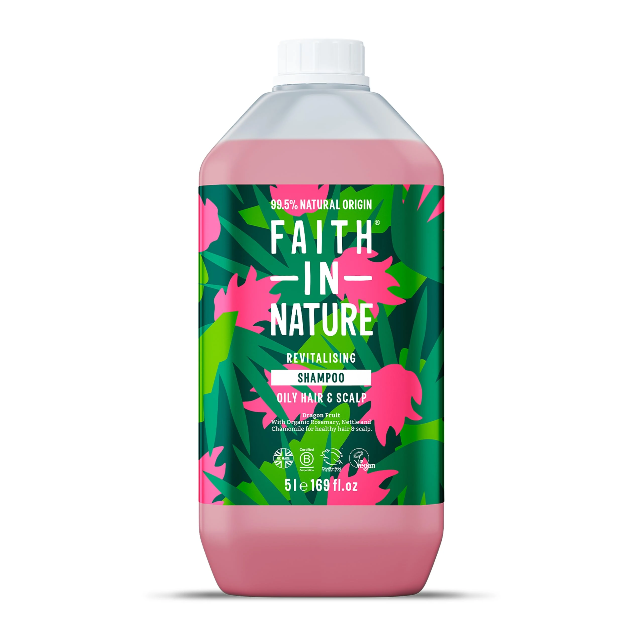 Faith In Nature Natural Dragon Fruit Shampoo, Revitalising for Oily Hair & Scalp, Vegan & Cruelty Free, No SLS, Silicones or Parabens, 5L Refill Pack
