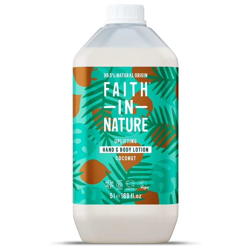 Faith In Nature Natural Coconut Hand & Body Lotion, Hydrating, Vegan & Cruelty Free, No SLS or Parabens, 5L Refill Pack