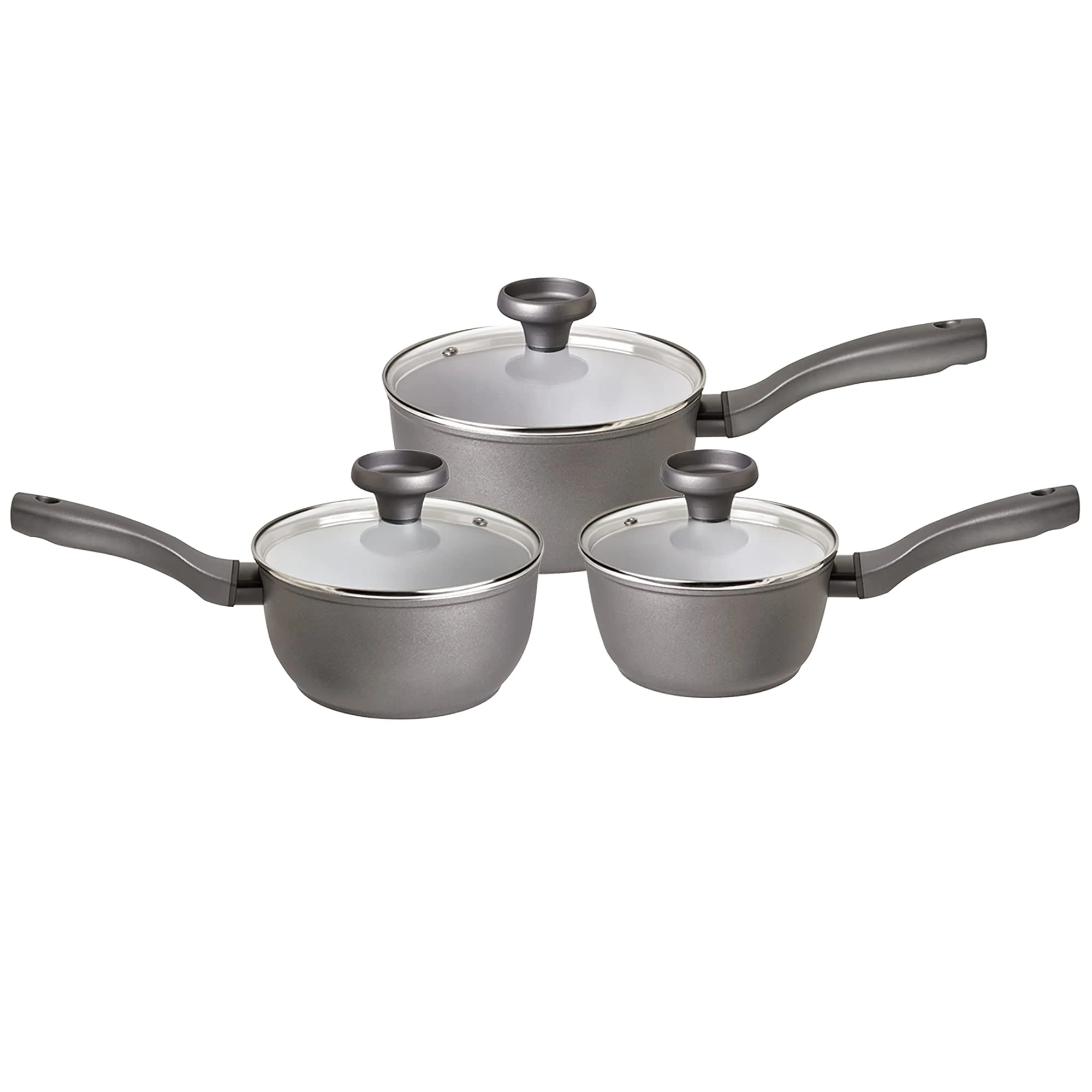 Prestige Earth Pan Ceramic Non Stick Saucepan Set - 16/18/20cm Saucepans, Non Toxic Cookware, Dishwasher Safe, Made in Italy, Grau