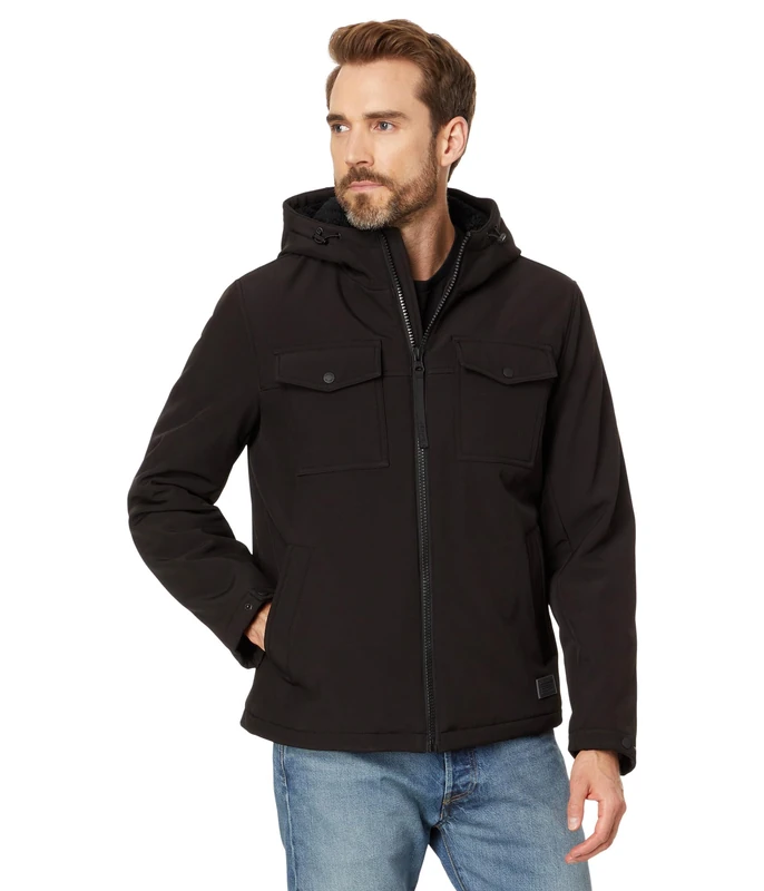 Levi's Men's Soft Shell Hooded Storm Coat (Regular & Big & Tall Sizes) Insulated Jacket, Black Sherpa, L