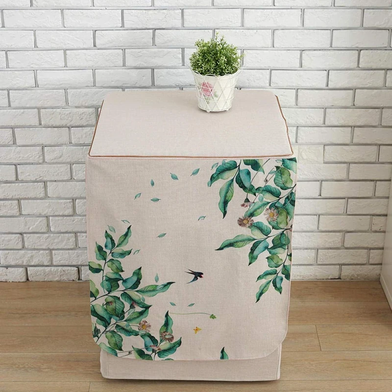Washing machine cover Waterproof Green leaf for top load whirlpool Front Load Automatic Washer Dryer Cover Dustproof Anti-splash Zippered 60X60X83CM