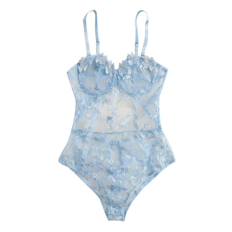 Women's G-Strings Thongs & Tangas Women Lace Lingerie Sexy Underwear Temptation Erotic Lingerie Sleepwear Porno See Through Embroidery-_Navy_M