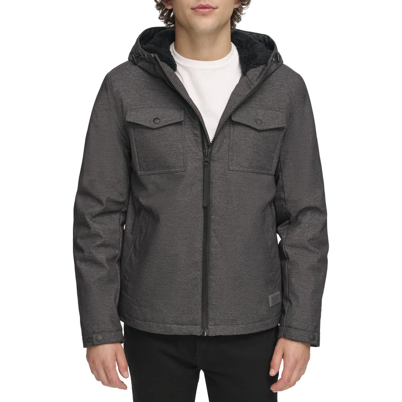 Levi's Men's Soft Shell Hooded Storm Coat (Regular & Big & Tall Sizes) Insulated Jacket, Graphite Heather Sherpa, XL - Image 1