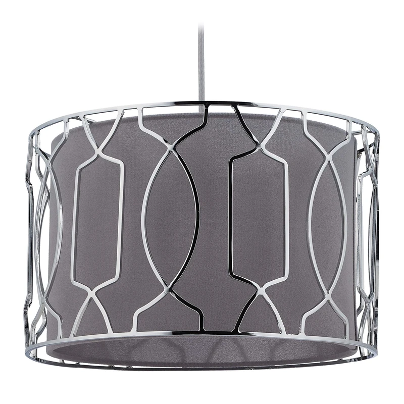 Relaxdays Pendant Lamp, Modern Hanging Light, H x D: 124 x 34.5 cm, E27 Socket, Metal, Fabric, Silver/Grey
