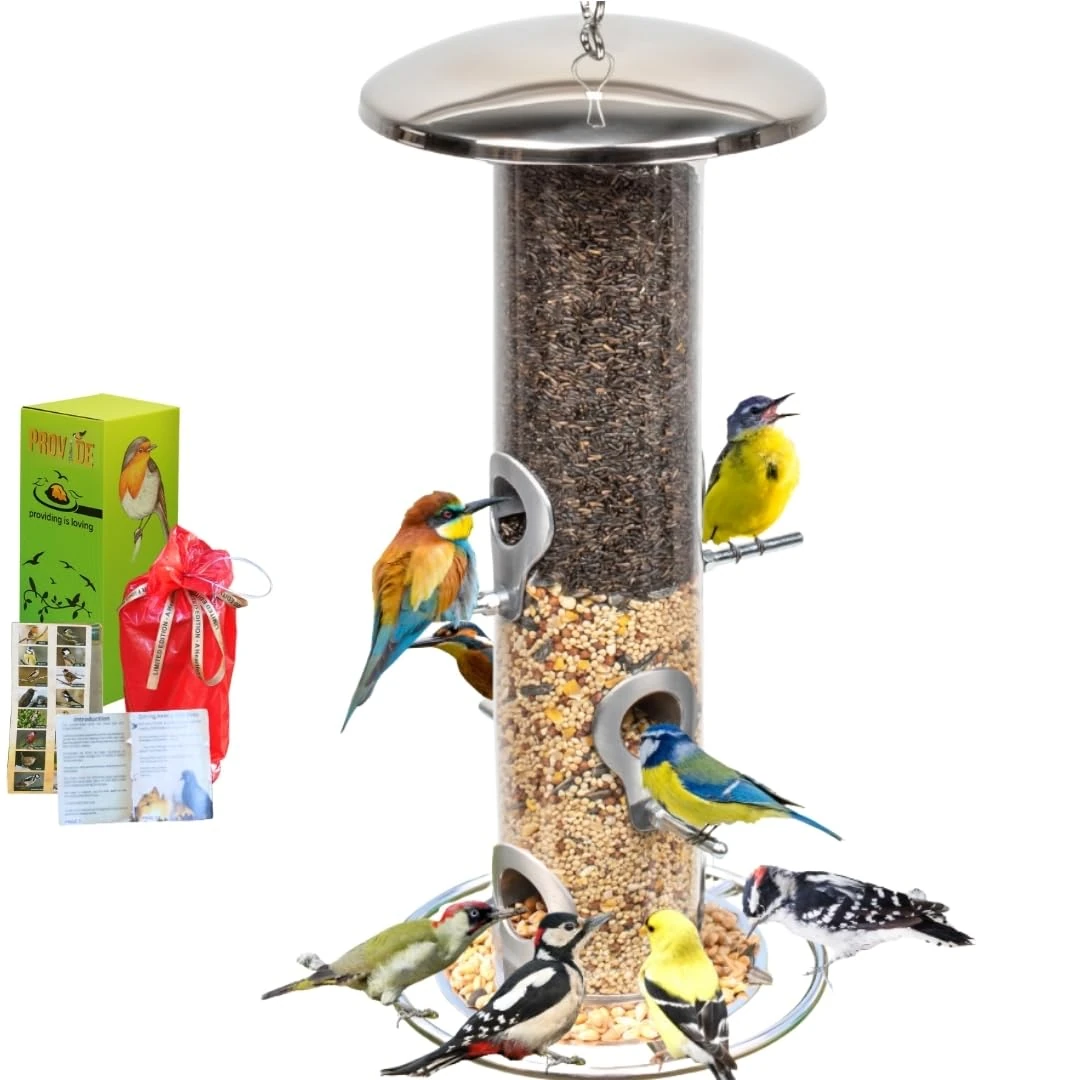 HEAVY DUTY stainless steel metal bird feeder, easy clean garden bird seed feeders hanging, bird feeders for small birds, bird feeders hanging for wild bird, hanging bird feeder for backyard BY PROVIDE