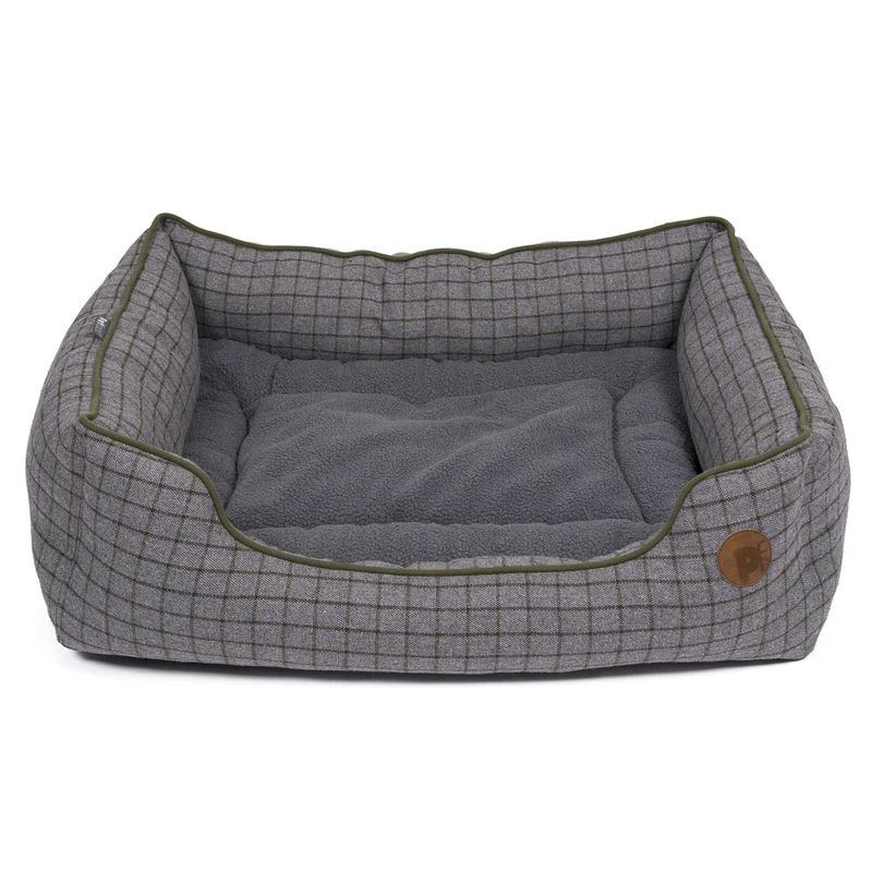 Petface Moss Green Square Dog Bed with Reversible Cushion, Machine Washable, Large (Pack of 1)