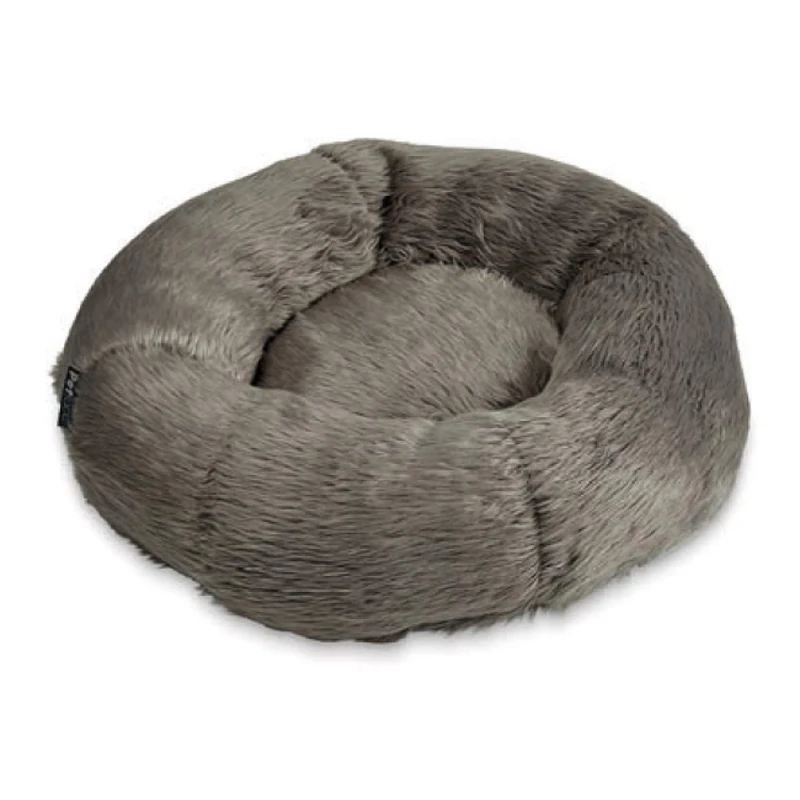 Petface Luxury Faux Fur Donut Dog or Cat Bed, Dark Grey (Pack of 1)