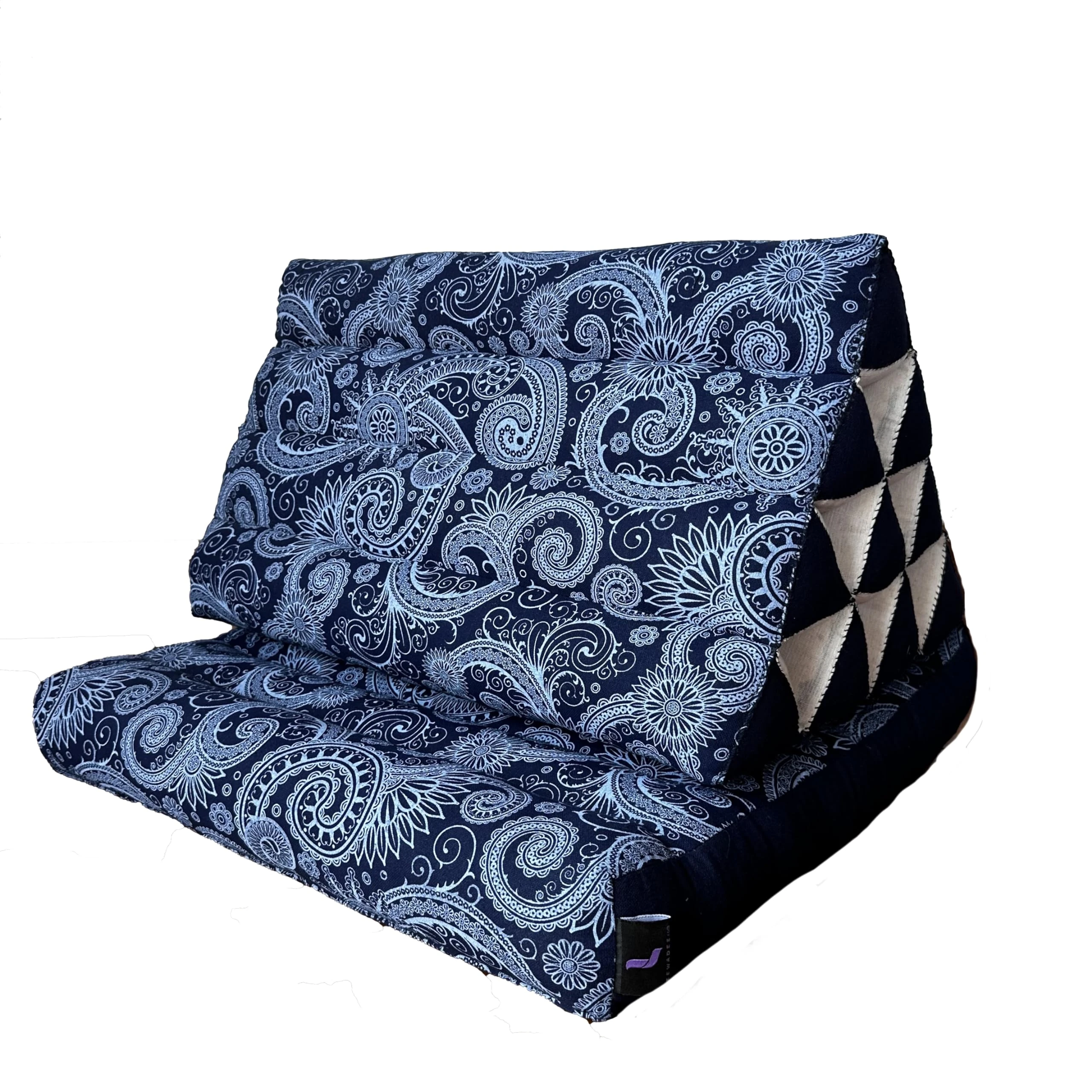 Leewadee 1-Fold Mat with Triangle Cushion – Comfortable TV Pillow, Foldable Mattress with Cushion Made of Kapok, 75 x 50 cm, Blue White