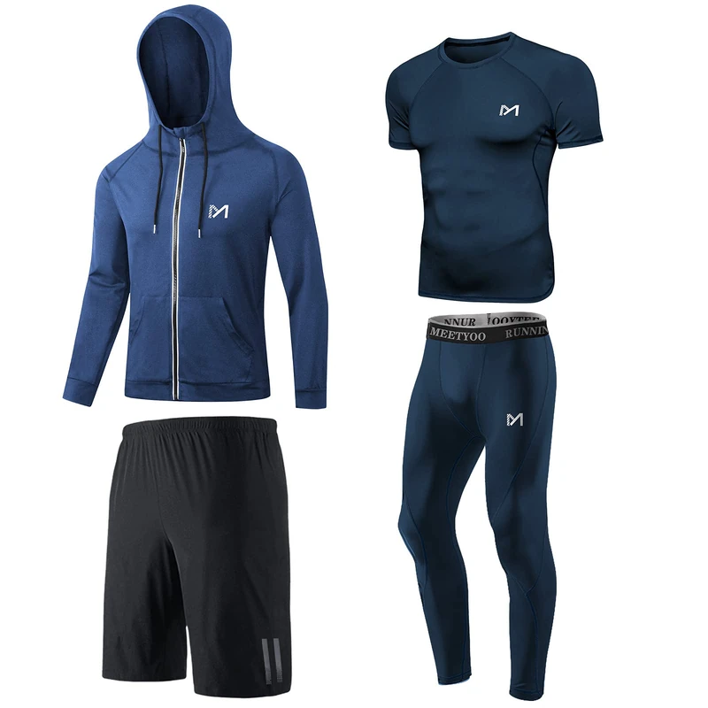 MEETYOO Compression Shirt, Sport Leggings Fitness Shorts Running Jacket Base Layer Set Gym Tight Pants for Workout Training