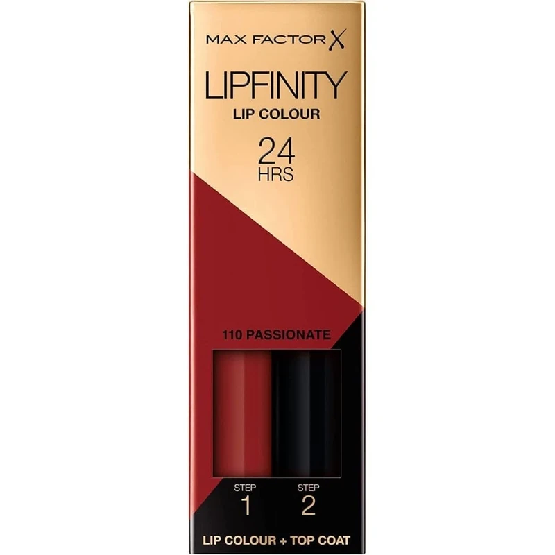 Max Factor Lipfinity 2 Stage Charging Lipstick, 110 Passionate, 2.3 ml + 1.9 g