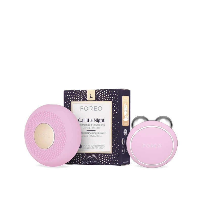 FOREO BEAR Mini Facial Toner with Microcurrents, Intensities and App Connection + Mini Facial LED Light Therapy Device for All Skin Needs + UFO-Activated Nourishing and Revitalizing Facial Treatment