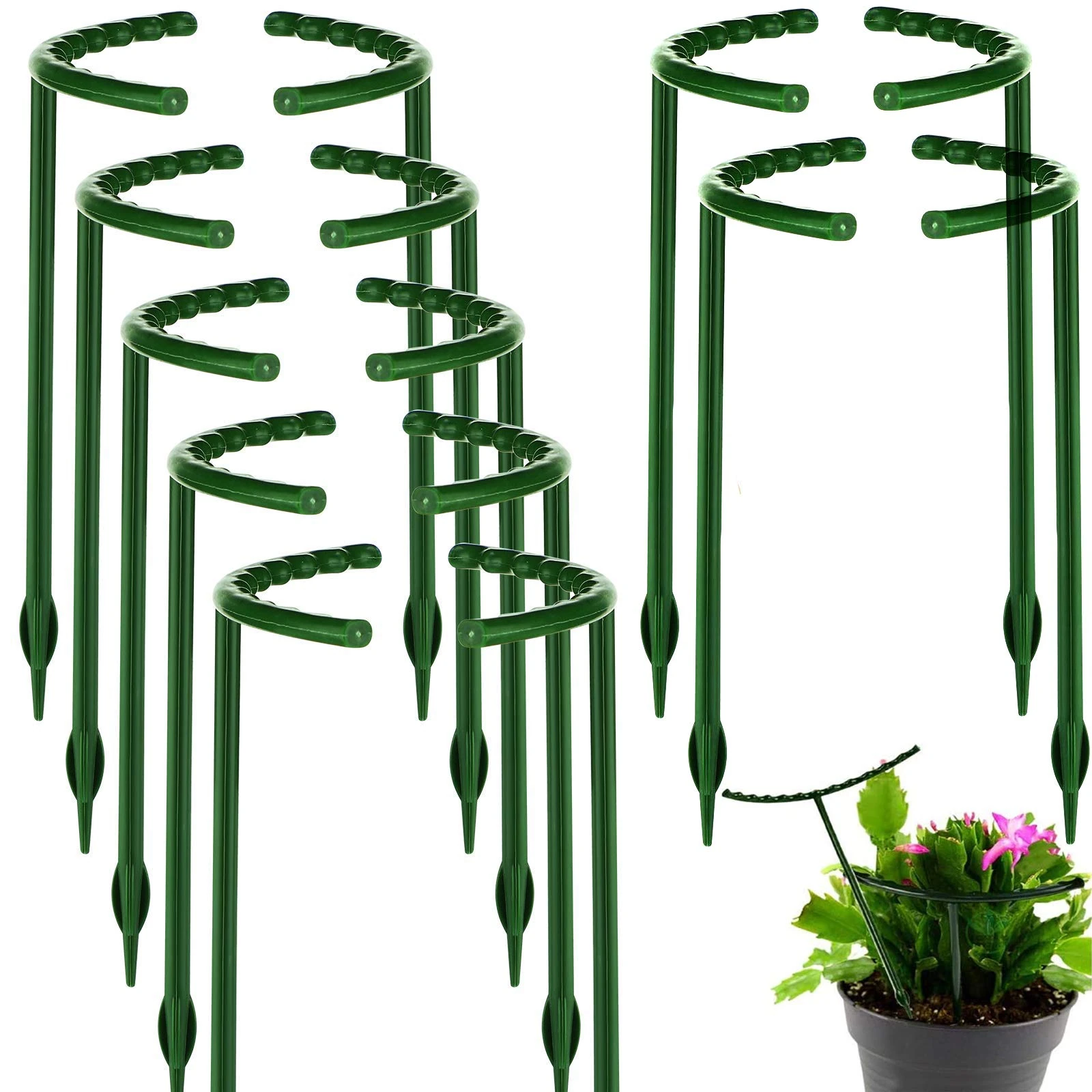 Plant Support Plant Stakes Half Round Plant Support Ring Garden Flower Support Plant Support Stakes For Tomato, Hydrangea, Indoor Plants, 14 packs 6.3" Wide X 10.3" High