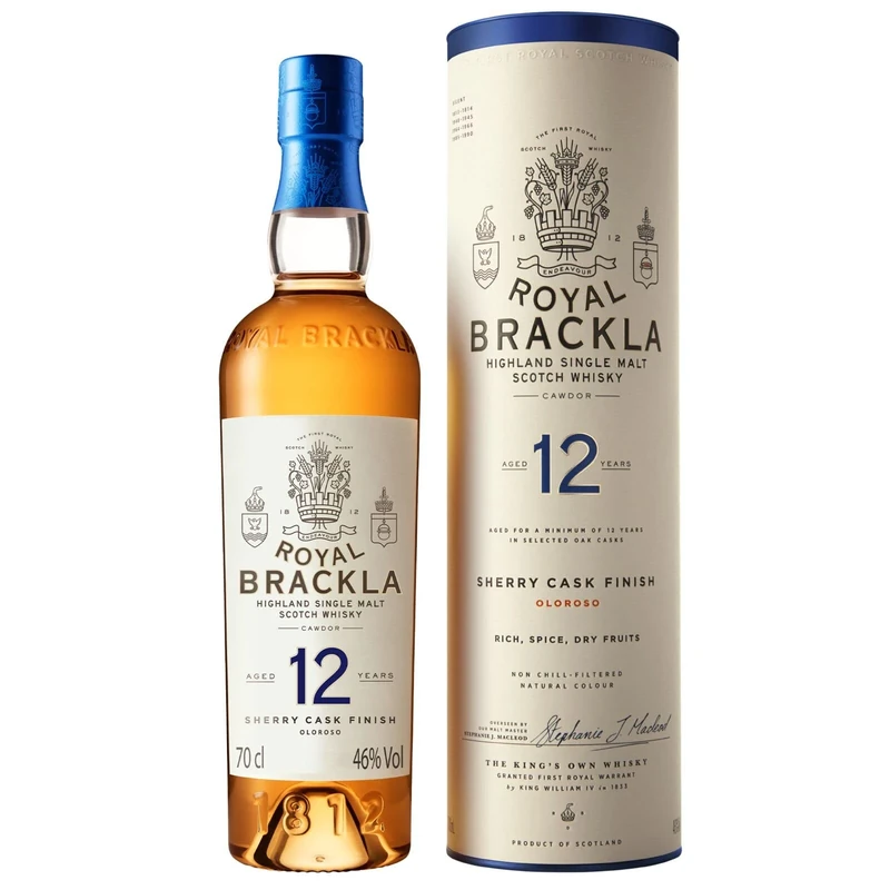Royal Brackla 12 Year Old Highland Scotch Single Malt Whisky, 46% ABV, 70cl / 700ml, with Gift Tube, Oloroso Sherry Cask Finish