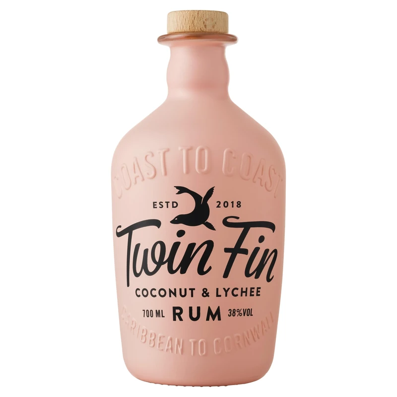 Twin Fin Coconut & Lychee Rum | Caribbean Rum Blended in Cornwall | Sweet Tropical Aromas & Smooth Finish | Pair with Lemonade or Soda | Summer Cocktails | 38% vol | 70cl