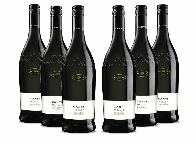 Canti - Merlot Terre Siciliane I.G.T., Sicilian Italian Red Dry Wine 13%, Round Flavor with a Fruity Taste and Dark Chocolate Notes, 6x750 ml