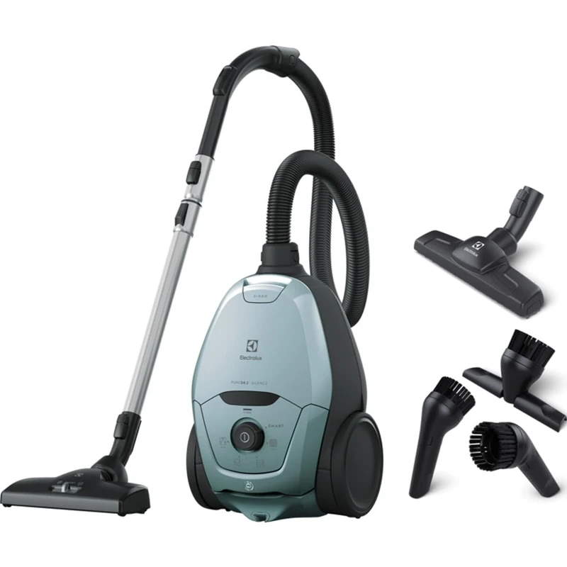Electrolux Pure D8, Vacuum Cleaner with Bag, Ultra Quiet, 57dB, Intelligent Automatic Power, Ergonomic Handle, Lightweight, 55% Recycled Material, PD82-4MB, Sky Blue