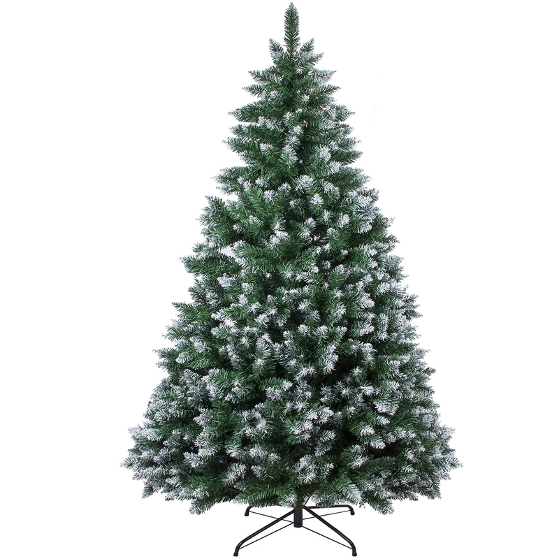 6FT 1,300 Tips Artificial Christmas Pine Tree Holiday Decoration with Metal Stand Easy Assembly for Outdoor and Indoor Decor Snow Green