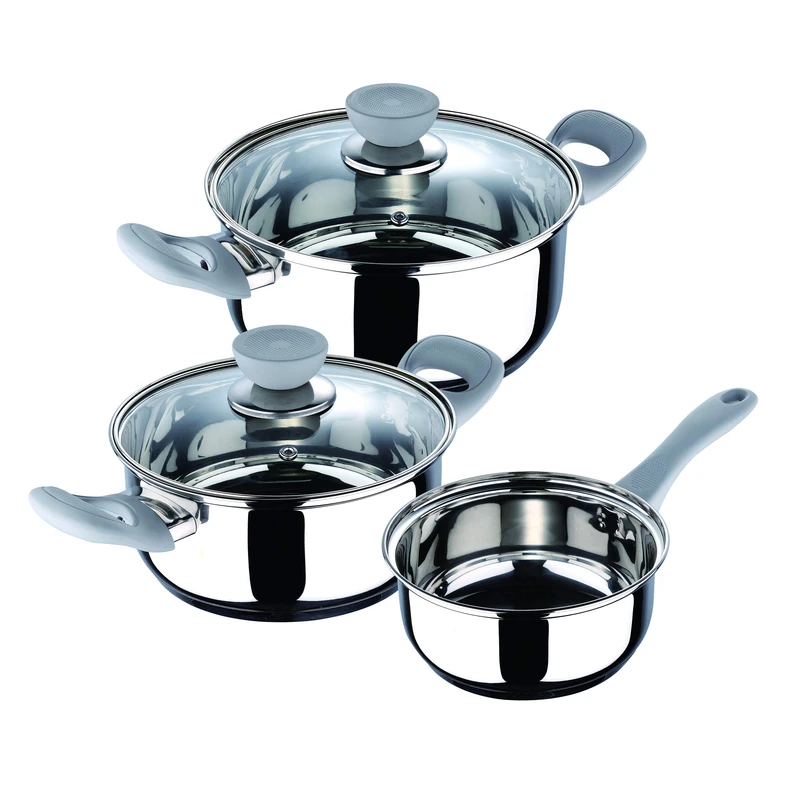 SAN IGNACIO Alexia 5-Piece Cooking Pot Set Includes 2 x 2.8 L and 2 L Pots with 2 Lids and 1 x 1.4 L Saucepan Stainless Steel Durable and Easy to Clean Suitable for All Hob Types